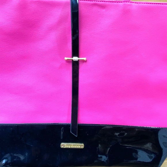 Juicy Couture Glam Tote Bag Pink Black Patent Leather Gold Chain Purse - Picture 3 of 8